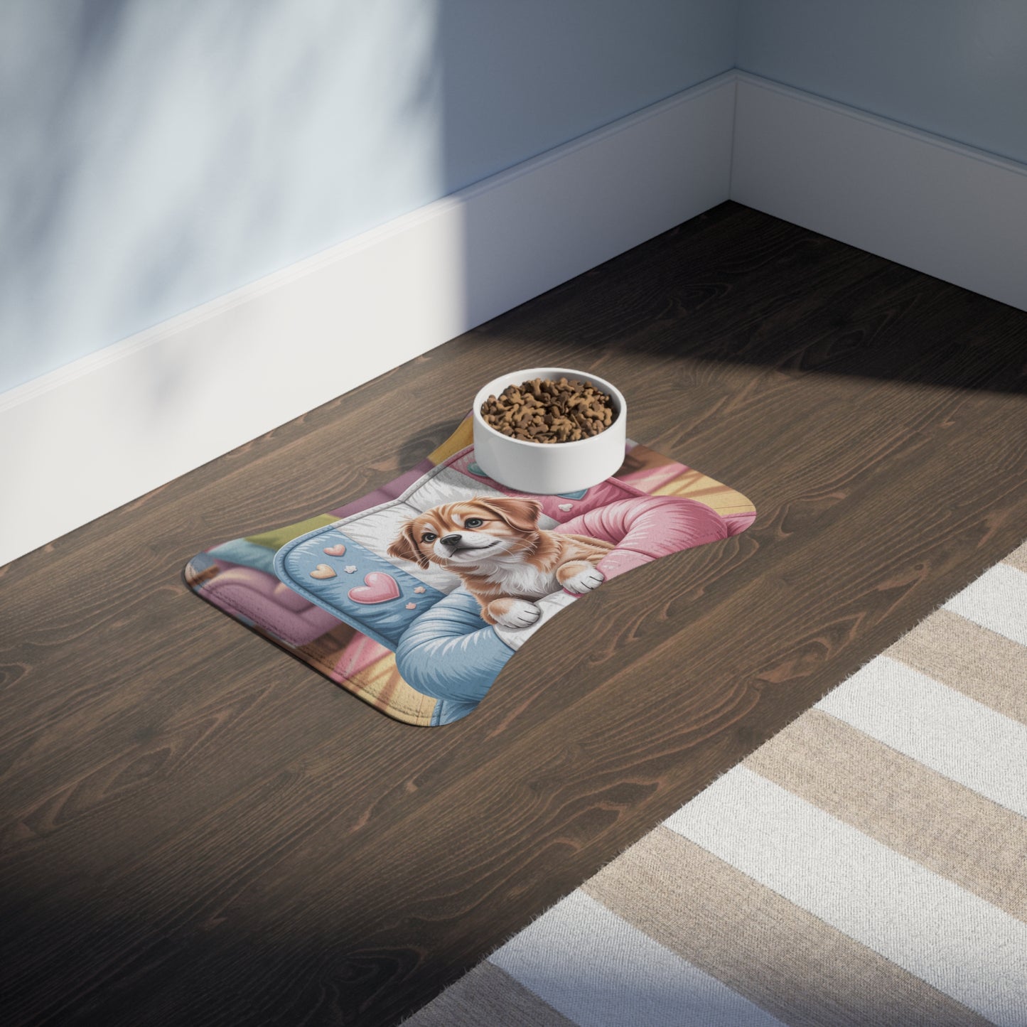 Trans Pride Pet Feeding Mat – Blue, Pink & White Dog & Cat Mat – LGBTQ+ Inclusive Gift